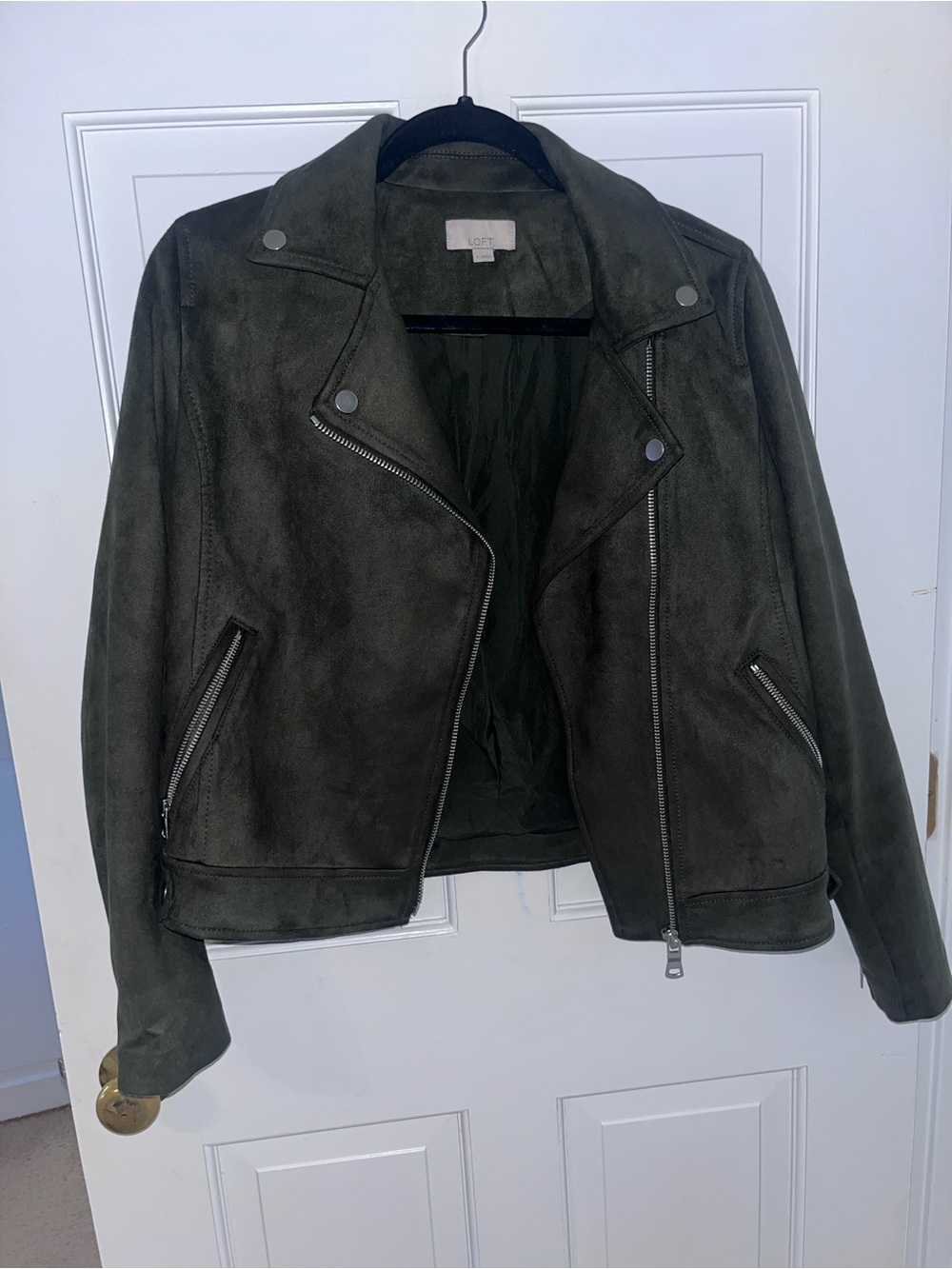 LOFT Dark Olive Suede Moto Jacket